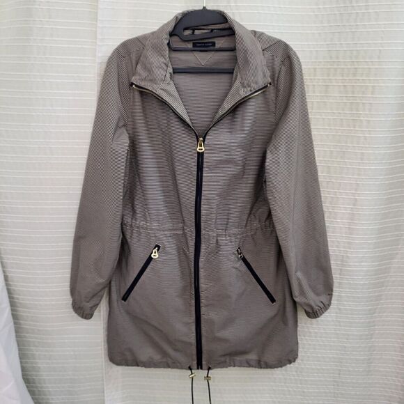 TOMMY HILFIGER Lightweight WindBreaker Brown/Cream Pinstripe Jacket Women's S - Picture 5 of 12